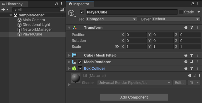 create PlayerCube object